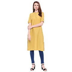 Aurelia Women's Cotton Plain Kurta (20FEA11444-601441_Yellow_Large)