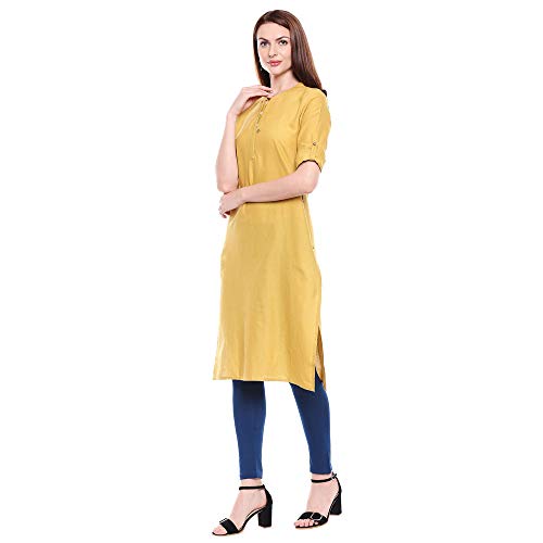 Aurelia Women's Cotton Plain Kurta (20FEA11444-601441_Yellow_Large)