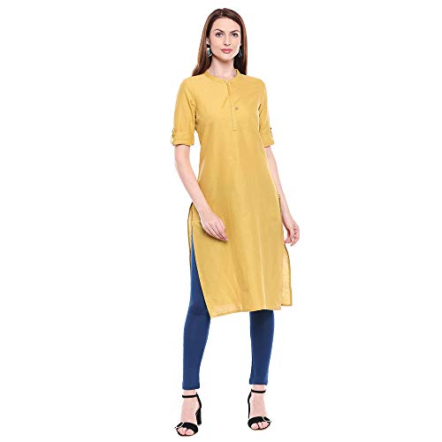 Aurelia Women's Cotton Plain Kurta (20FEA11444-601441_Yellow_Large)