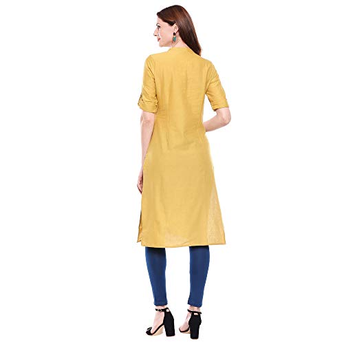 Aurelia Women's Cotton Plain Kurta (20FEA11444-601441_Yellow_Large)