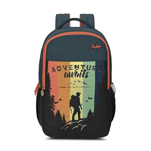 Skybags Klan 37L Adventure Dark Green Casual Backpack for Boys & Girls with 3 Compartments & Adjustable Shoulder Strap | Quick Access Front Pocket | Pencil Pouch | Perfect for School & Travel - Unisex