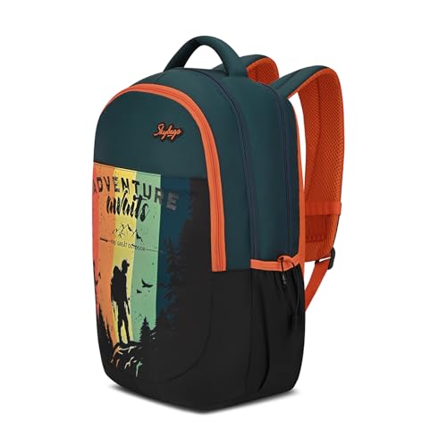 Skybags Klan 37L Adventure Dark Green Casual Backpack for Boys & Girls with 3 Compartments & Adjustable Shoulder Strap | Quick Access Front Pocket | Pencil Pouch | Perfect for School & Travel - Unisex