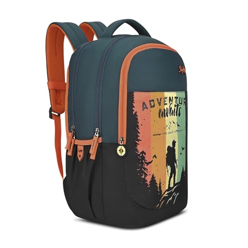 Skybags Klan 37L Adventure Dark Green Casual Backpack for Boys & Girls with 3 Compartments & Adjustable Shoulder Strap | Quick Access Front Pocket | Pencil Pouch | Perfect for School & Travel - Unisex