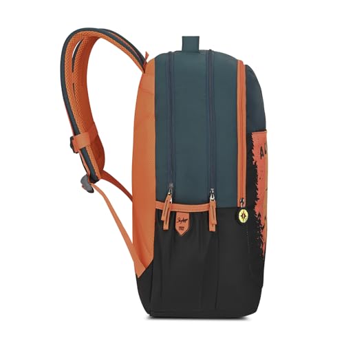 Skybags Klan 37L Adventure Dark Green Casual Backpack for Boys & Girls with 3 Compartments & Adjustable Shoulder Strap | Quick Access Front Pocket | Pencil Pouch | Perfect for School & Travel - Unisex