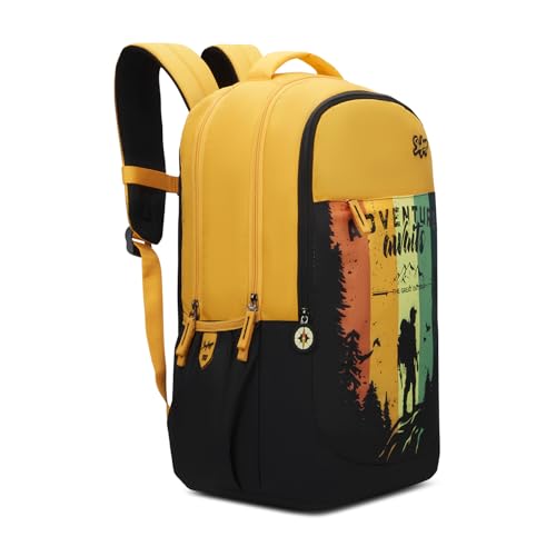 Skybags Klan 37L Adventure Yellow Casual Backpack for Boys & Girls with 3 Compartments & Adjustable Shoulder Strap | Quick Access Front Pocket | Pencil Pouch | Perfect for School & Travel - Unisex
