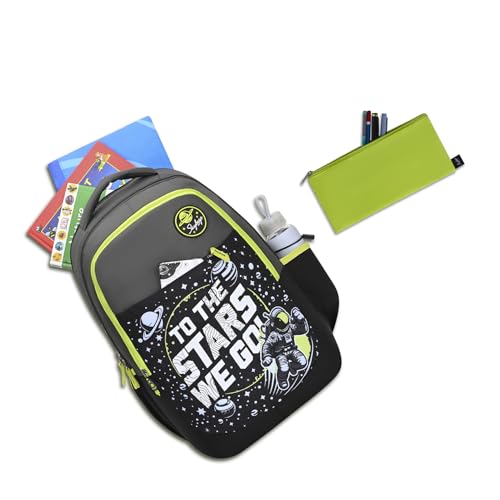 Skybags Klan 37L Astronaut Black Casual Backpack for Boys & Girls with 3 Compartments & Adjustable Shoulder Strap | Quick Access Front Pocket | Pencil Pouch | Perfect for School & Travel - Unisex
