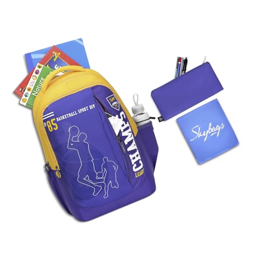 Skybags Klan Plus 37L Champs Blue Casual Backpack for Boys & Girls with 3 Compartments & Adjustable Shoulder Strap | Quick Access Front Pocket | Pencil Pouch | Perfect for School & Travel - Unisex