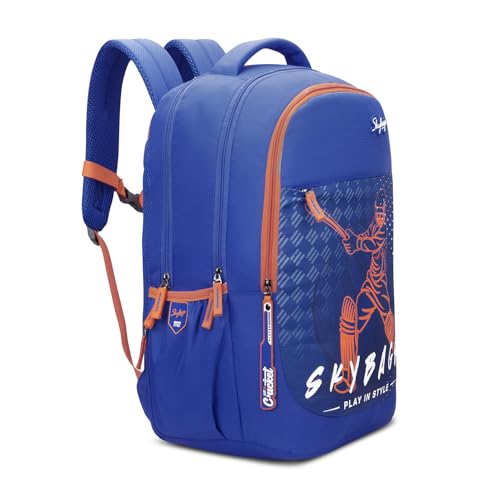 Skybags Klan Plus 37L Cricket Blue Casual Backpack for Boys & Girls with 3 Compartments & Adjustable Shoulder Strap | Quick Access Front Pocket | Pencil Pouch | Perfect for School & Travel - Unisex