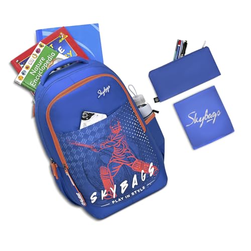 Skybags Klan Plus 37L Cricket Blue Casual Backpack for Boys & Girls with 3 Compartments & Adjustable Shoulder Strap | Quick Access Front Pocket | Pencil Pouch | Perfect for School & Travel - Unisex