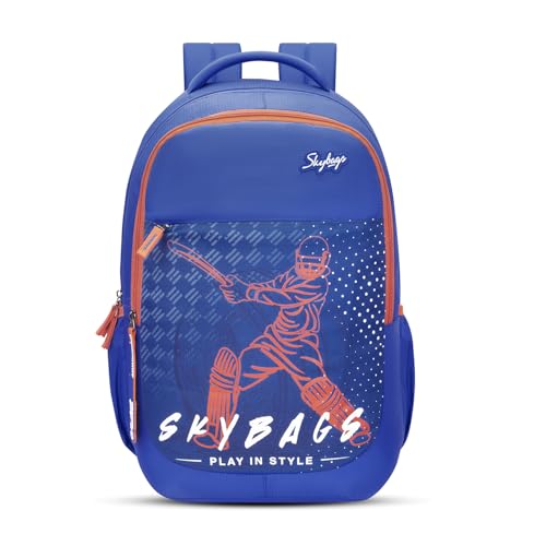 Skybags Klan Plus 37L Cricket Blue Casual Backpack for Boys & Girls with 3 Compartments & Adjustable Shoulder Strap | Quick Access Front Pocket | Pencil Pouch | Perfect for School & Travel - Unisex
