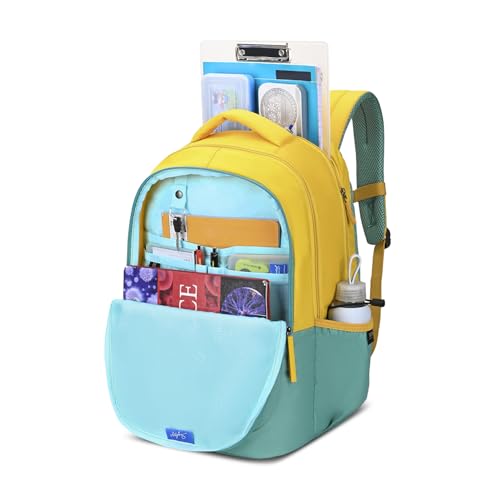 Skybags Klan Plus 37L Caligraphy Yellow Casual Backpack for Boys & Girls with 3 Compartments & Adjustable Shoulder Strap | Quick Access Front Pocket | Pencil Pouch | Perfect for School & Travel-Unisex