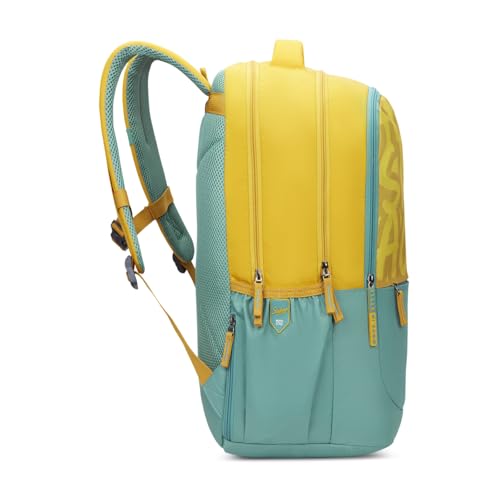 Skybags Klan Plus 37L Caligraphy Yellow Casual Backpack for Boys & Girls with 3 Compartments & Adjustable Shoulder Strap | Quick Access Front Pocket | Pencil Pouch | Perfect for School & Travel-Unisex