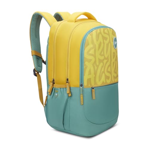 Skybags Klan Plus 37L Caligraphy Yellow Casual Backpack for Boys & Girls with 3 Compartments & Adjustable Shoulder Strap | Quick Access Front Pocket | Pencil Pouch | Perfect for School & Travel-Unisex