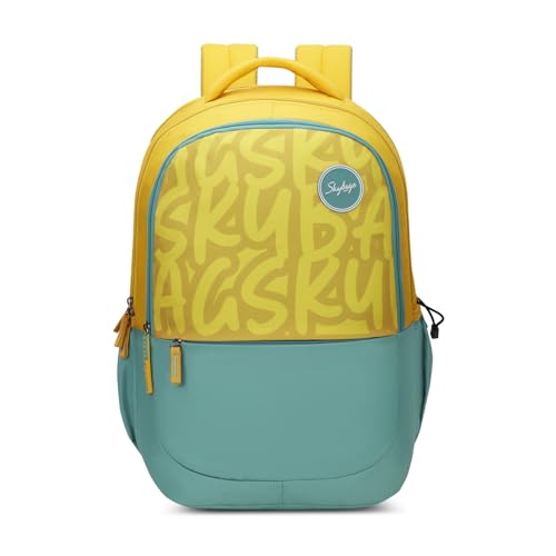 Skybags Klan Plus 37L Caligraphy Yellow Casual Backpack for Boys & Girls with 3 Compartments & Adjustable Shoulder Strap | Quick Access Front Pocket | Pencil Pouch | Perfect for School & Travel-Unisex