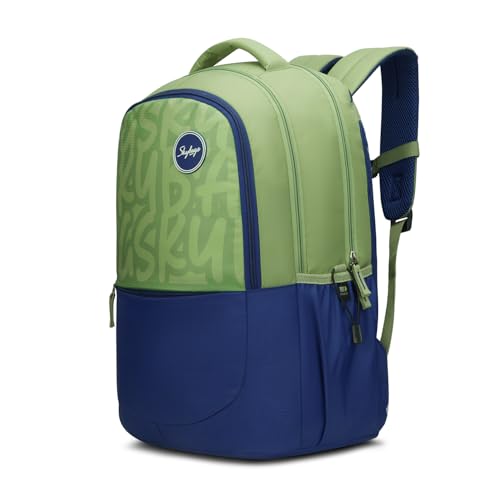 Skybags Klan Plus 37L Caligraphy Green Casual Backpack for Boys & Girls with 3 Compartments & Adjustable Shoulder Strap | Quick Access Front Pocket | Pencil Pouch | Perfect for School & Travel- Unisex