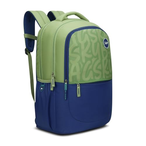 Skybags Klan Plus 37L Caligraphy Green Casual Backpack for Boys & Girls with 3 Compartments & Adjustable Shoulder Strap | Quick Access Front Pocket | Pencil Pouch | Perfect for School & Travel- Unisex