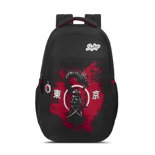 Skybags Kenshi 34L Dragon Warrior Black Casual Backpack for Boys & Girls with 3 Compartments & Adjustable Shoulder Strap | Quick Access Front Pocket | Rain Cover | Perfect for School & Travel - Unisex