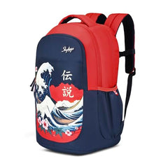 Skybags Kenshi 34L Great Wave Red & Navy Casual Backpack for Boys & Girls with 3 Compartment & Adjustable Shoulder Strap | Quick Access Front Pocket | Rain Cover | Perfect for School & Travel - Unisex