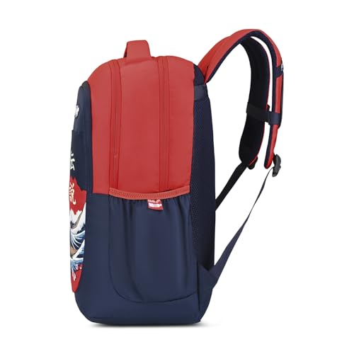 Skybags Kenshi 34L Great Wave Red & Navy Casual Backpack for Boys & Girls with 3 Compartment & Adjustable Shoulder Strap | Quick Access Front Pocket | Rain Cover | Perfect for School & Travel - Unisex