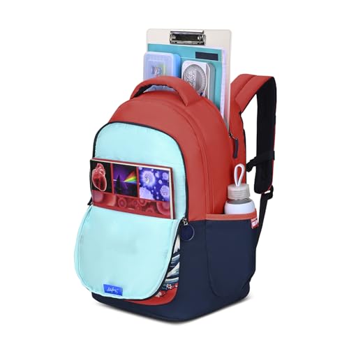 Skybags Kenshi 34L Great Wave Red & Navy Casual Backpack for Boys & Girls with 3 Compartment & Adjustable Shoulder Strap | Quick Access Front Pocket | Rain Cover | Perfect for School & Travel - Unisex