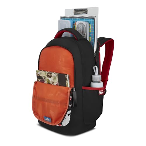 Skybags Kenshi 34L Samurai Black Casual Backpack for Boys & Girls with 3 Compartments & Adjustable Shoulder Strap | Quick Access Front Pocket | Rain Cover | Perfect for School & Travel - Unisex