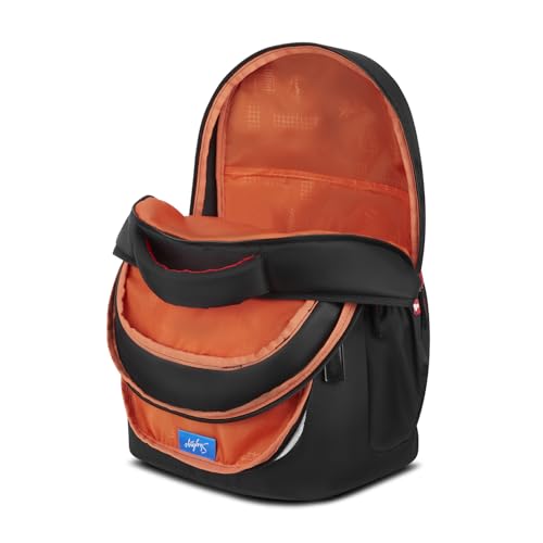 Skybags Kenshi 34L Samurai Black Casual Backpack for Boys & Girls with 3 Compartments & Adjustable Shoulder Strap | Quick Access Front Pocket | Rain Cover | Perfect for School & Travel - Unisex