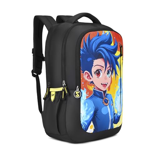 Skybags Manga 27L Anime Black Casual Backpack for Boys & Girls with 3 Compartments & Adjustable Shoulder Strap | Quick Access Front Pocket | Air-Mesh Back Panel | Perfect for School & Travel - Unisex