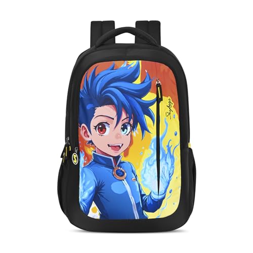 Skybags Manga 27L Anime Black Casual Backpack for Boys & Girls with 3 Compartments & Adjustable Shoulder Strap | Quick Access Front Pocket | Air-Mesh Back Panel | Perfect for School & Travel - Unisex