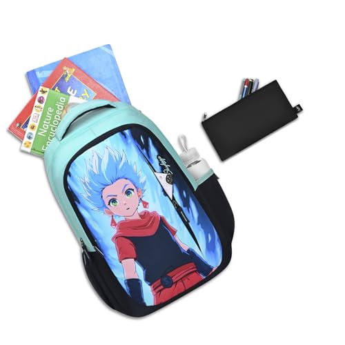 Skybags Manga 27L Anime Teal Casual Backpack for Boys & Girls with 3 Compartments & Adjustable Shoulder Strap | Quick Access Front Pocket | Air-Mesh Back Panel | Perfect for School & Travel - Unisex