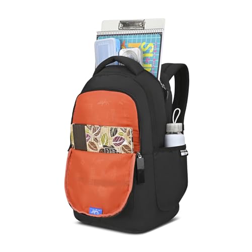 Skybags Kenshi 34L Stealth Black Casual Backpack for Boys & Girls with 3 Compartments & Adjustable Shoulder Strap | Quick Access Front Pocket | Rain Cover | Perfect for School & Travel - Unisex