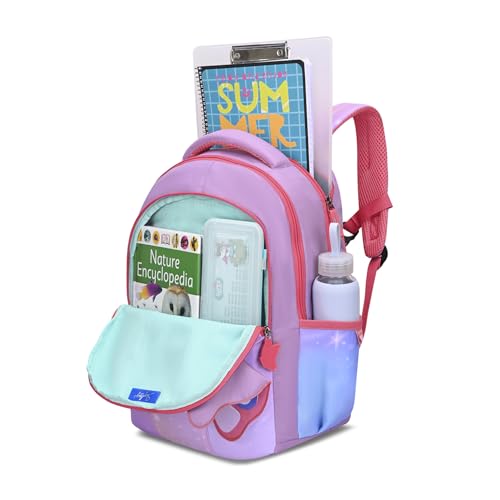 Skybags Buddy Prime 20L Butterfly Wings Pink Casual Backpack for Boys & Girls with 3 Compartments & Adjustable Shoulder Strap | Side Pocket | Air-Mesh Back Panel | Perfect for School & Travel - Unisex