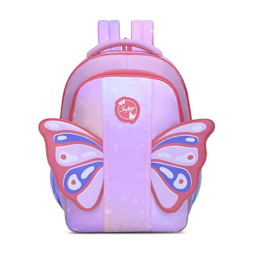 Skybags Buddy Prime 20L Butterfly Wings Pink Casual Backpack for Boys & Girls with 3 Compartments & Adjustable Shoulder Strap | Side Pocket | Air-Mesh Back Panel | Perfect for School & Travel - Unisex
