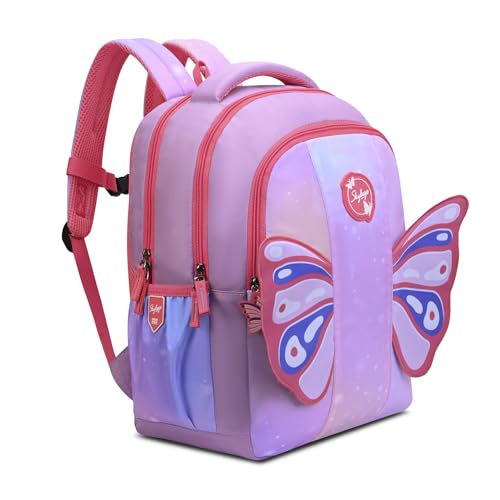 Skybags Buddy Prime 20L Butterfly Wings Pink Casual Backpack for Boys & Girls with 3 Compartments & Adjustable Shoulder Strap | Side Pocket | Air-Mesh Back Panel | Perfect for School & Travel - Unisex