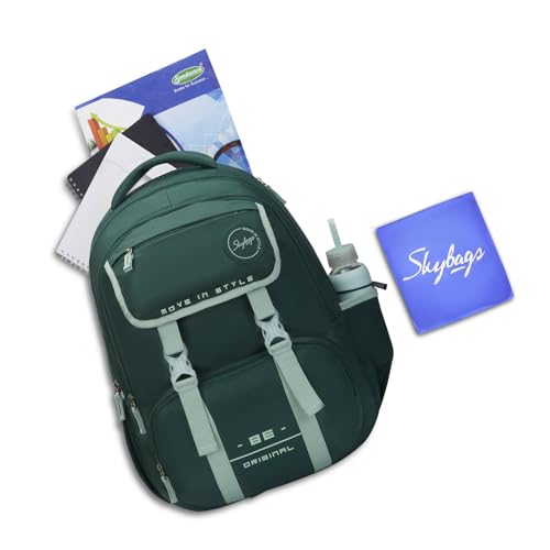 Skybags Sizzler Pro 39L Dark Green Casual Backpack for Boys & Girls with 3 Compartments & Adjustable Strap | Insulated Tiffin Pouch | Rain Cover | Aer-Zone Back Panel | Perfect for School & Travel