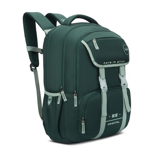 Skybags Sizzler Pro 39L Dark Green Casual Backpack for Boys & Girls with 3 Compartments & Adjustable Strap | Insulated Tiffin Pouch | Rain Cover | Aer-Zone Back Panel | Perfect for School & Travel