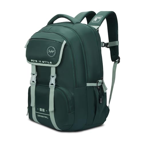 Skybags Sizzler Pro 39L Dark Green Casual Backpack for Boys & Girls with 3 Compartments & Adjustable Strap | Insulated Tiffin Pouch | Rain Cover | Aer-Zone Back Panel | Perfect for School & Travel