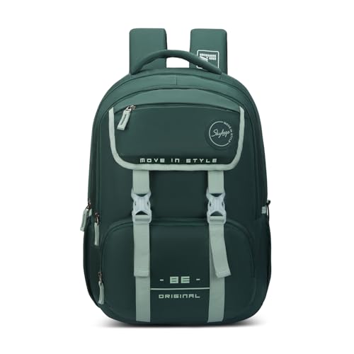 Skybags Sizzler Pro 39L Dark Green Casual Backpack for Boys & Girls with 3 Compartments & Adjustable Strap | Insulated Tiffin Pouch | Rain Cover | Aer-Zone Back Panel | Perfect for School & Travel