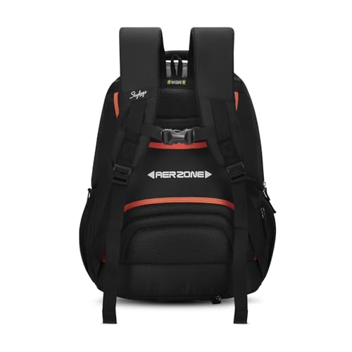 Skybags Sizzler Pro 39L Black Casual Backpack for Boys & Girls with 3 Compartments & Adjustable Strap | Insulated Tiffin Pouch | Rain Cover | Aer-Zone Back Panel | Perfect for School & Travel - Unisex