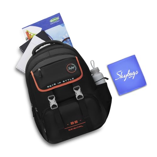 Skybags Sizzler Pro 39L Black Casual Backpack for Boys & Girls with 3 Compartments & Adjustable Strap | Insulated Tiffin Pouch | Rain Cover | Aer-Zone Back Panel | Perfect for School & Travel - Unisex