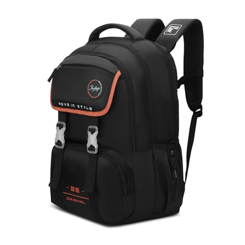 Skybags Sizzler Pro 39L Black Casual Backpack for Boys & Girls with 3 Compartments & Adjustable Strap | Insulated Tiffin Pouch | Rain Cover | Aer-Zone Back Panel | Perfect for School & Travel - Unisex
