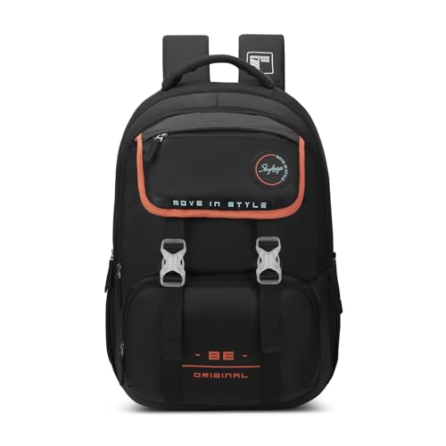 Skybags Sizzler Pro 39L Black Casual Backpack for Boys & Girls with 3 Compartments & Adjustable Strap | Insulated Tiffin Pouch | Rain Cover | Aer-Zone Back Panel | Perfect for School & Travel - Unisex