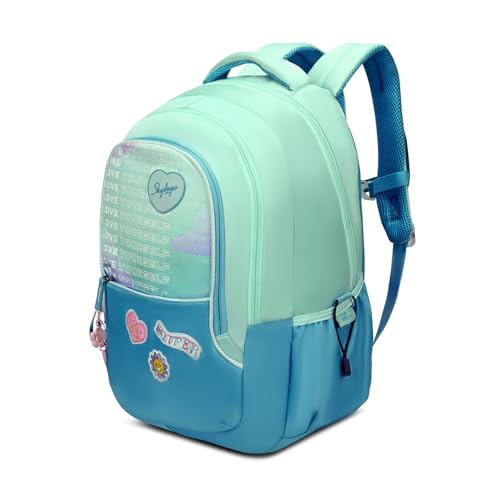 Skybags Glitter 37L Green Casual Backpack for Girls with 3 Compartments & Adjustable Shoulder Strap | Quick Access Front Pocket | Side Pockets | Air Mesh Back Panel | Perfect for School & Travel