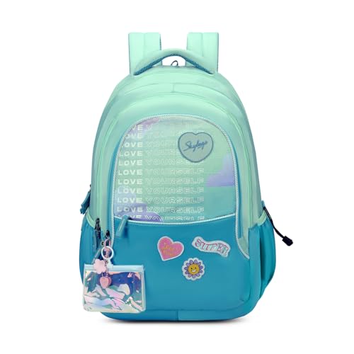 Skybags Glitter 37L Green Casual Backpack for Girls with 3 Compartments & Adjustable Shoulder Strap | Quick Access Front Pocket | Side Pockets | Air Mesh Back Panel | Perfect for School & Travel