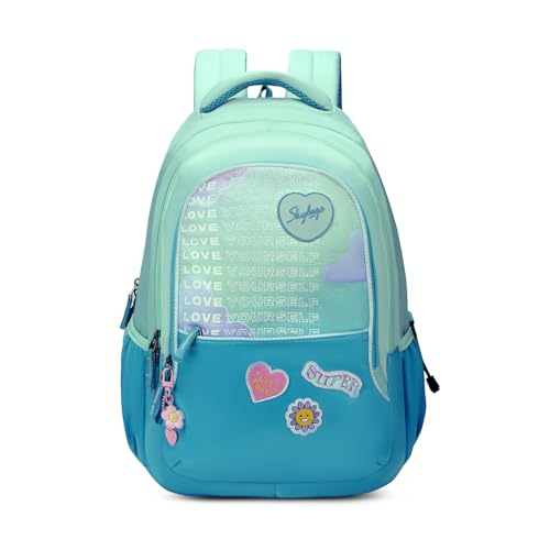Skybags Glitter 37L Green Casual Backpack for Girls with 3 Compartments & Adjustable Shoulder Strap | Quick Access Front Pocket | Side Pockets | Air Mesh Back Panel | Perfect for School & Travel