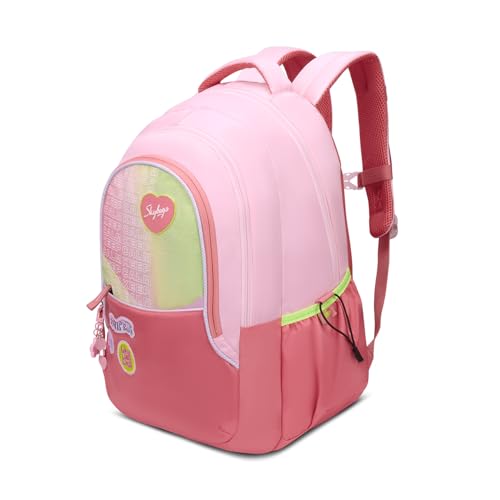 Skybags Glitter 37L Pink Casual Backpack for Girls with 3 Compartments & Adjustable Shoulder Strap | Quick Access Front Pocket | Side Pockets | Air Mesh Back Panel | Perfect for School & Travel