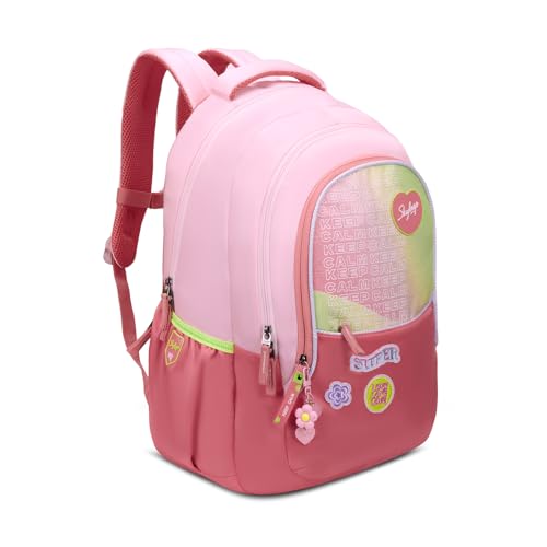 Skybags Glitter 37L Pink Casual Backpack for Girls with 3 Compartments & Adjustable Shoulder Strap | Quick Access Front Pocket | Side Pockets | Air Mesh Back Panel | Perfect for School & Travel