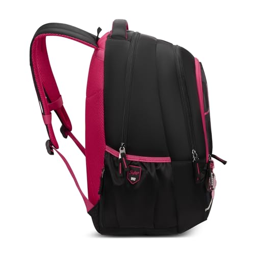 Skybags Glow 37L Black Casual Backpack for Girls with 3 Compartments & Adjustable Shoulder Strap | Quick Access Front Pocket | Side Pockets | Air Mesh Back Panel | Perfect for School & Travel