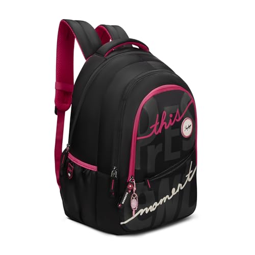 Skybags Glow 37L Black Casual Backpack for Girls with 3 Compartments & Adjustable Shoulder Strap | Quick Access Front Pocket | Side Pockets | Air Mesh Back Panel | Perfect for School & Travel