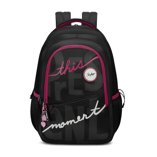 Skybags Glow 37L Black Casual Backpack for Girls with 3 Compartments & Adjustable Shoulder Strap | Quick Access Front Pocket | Side Pockets | Air Mesh Back Panel | Perfect for School & Travel