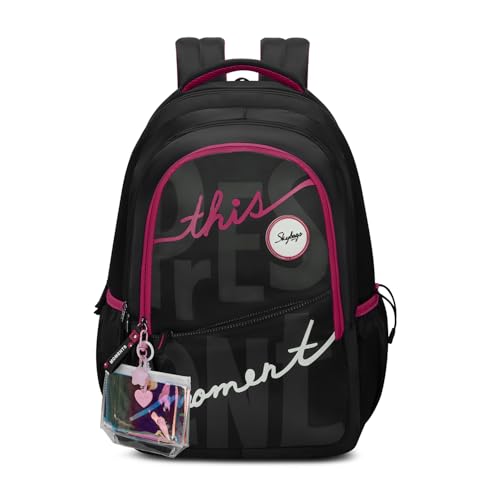 Skybags Glow 37L Black Casual Backpack for Girls with 3 Compartments & Adjustable Shoulder Strap | Quick Access Front Pocket | Side Pockets | Air Mesh Back Panel | Perfect for School & Travel